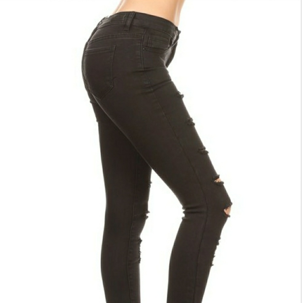 Black Distressed Skinny Jeans - Picture 5 of 8